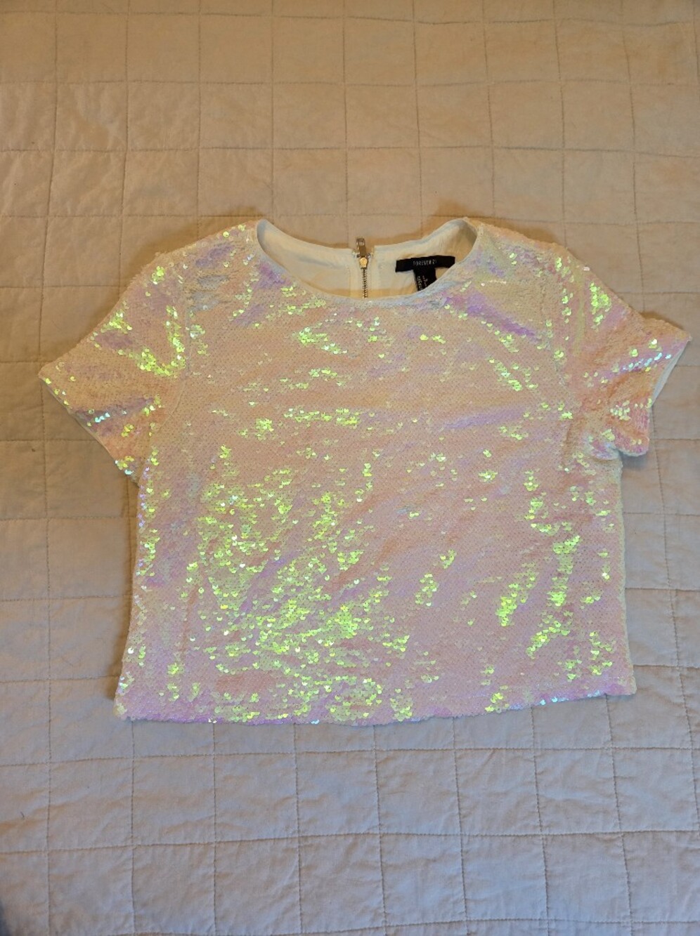 Forever 21 Sequin Crop Top In Light Pink Size Small